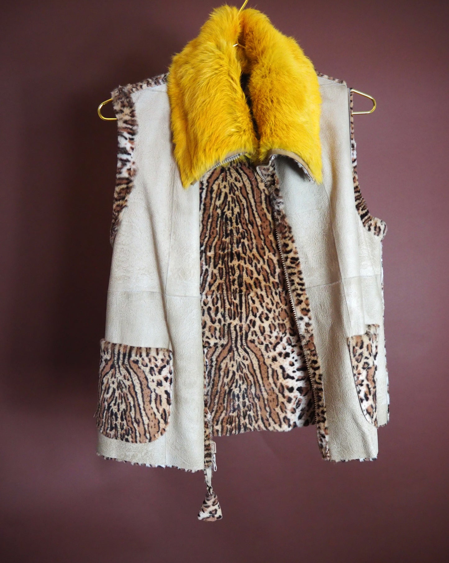 Leopard and Yellow Fur Collar Vest