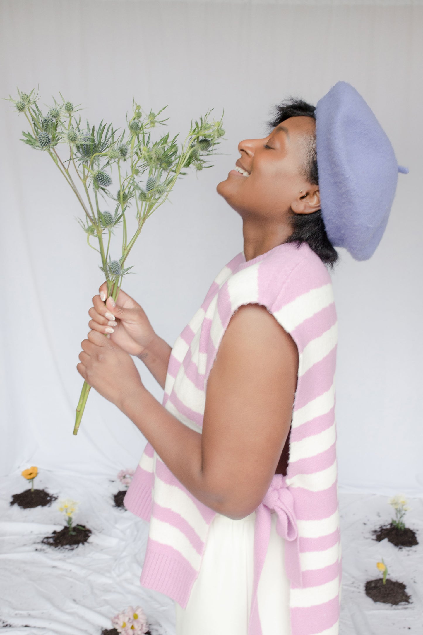 image of model in cade knitted vest