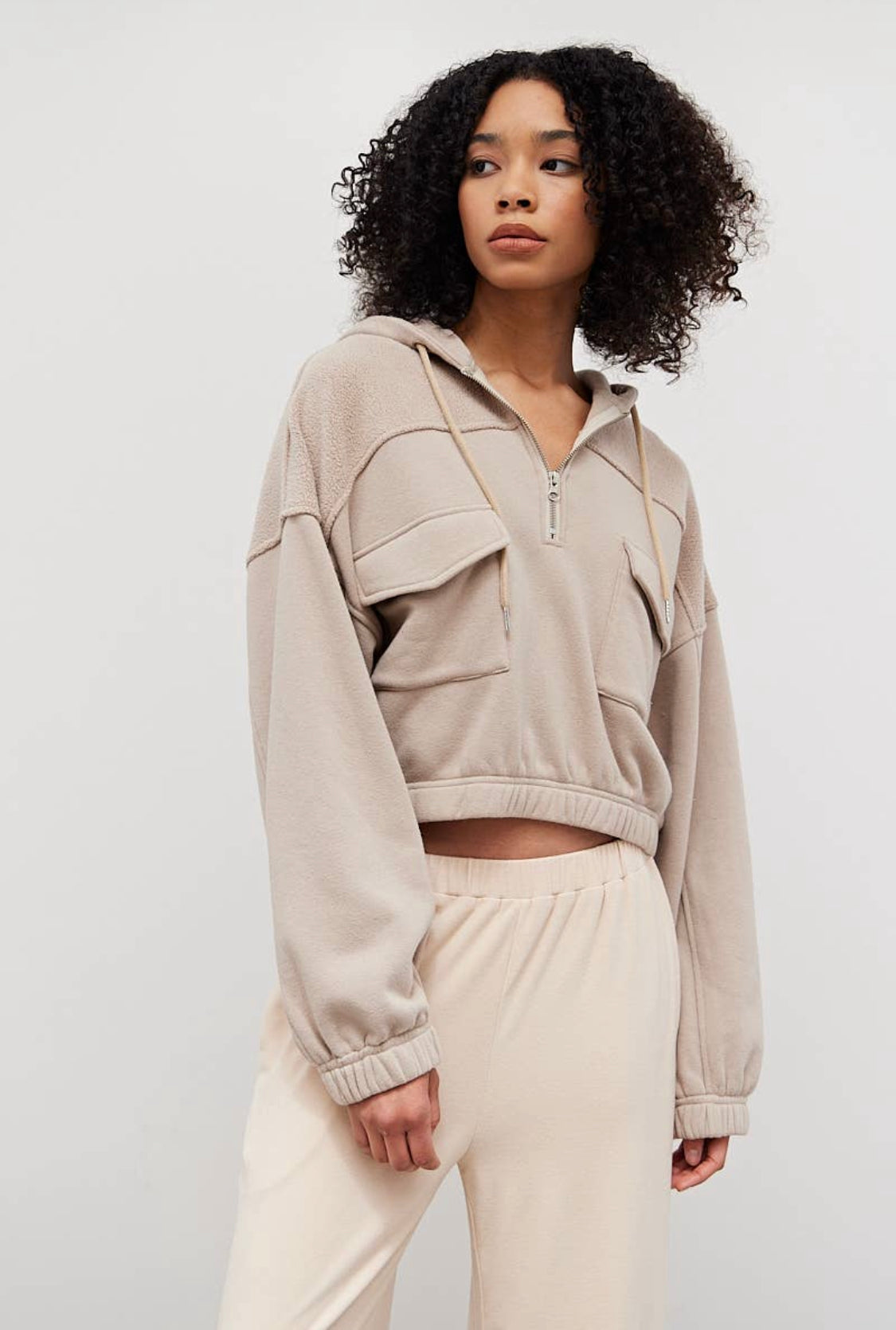 Parchment Cropped Hooded Sweatshirt