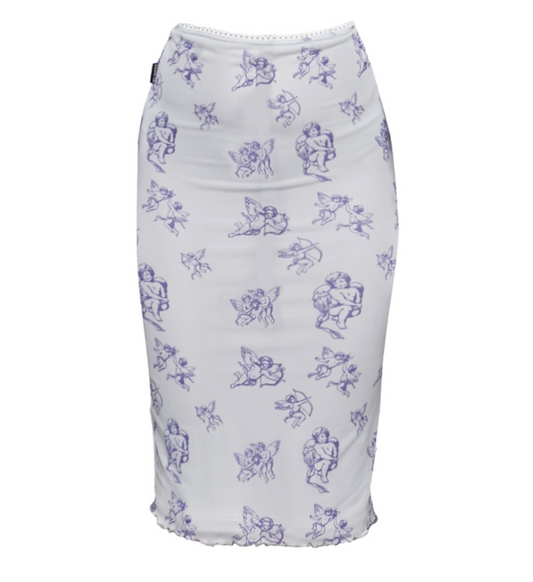 image of blue cupid midi lettuce skirt
