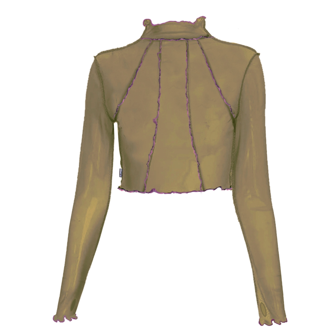 image of model in wavy hem mesh top