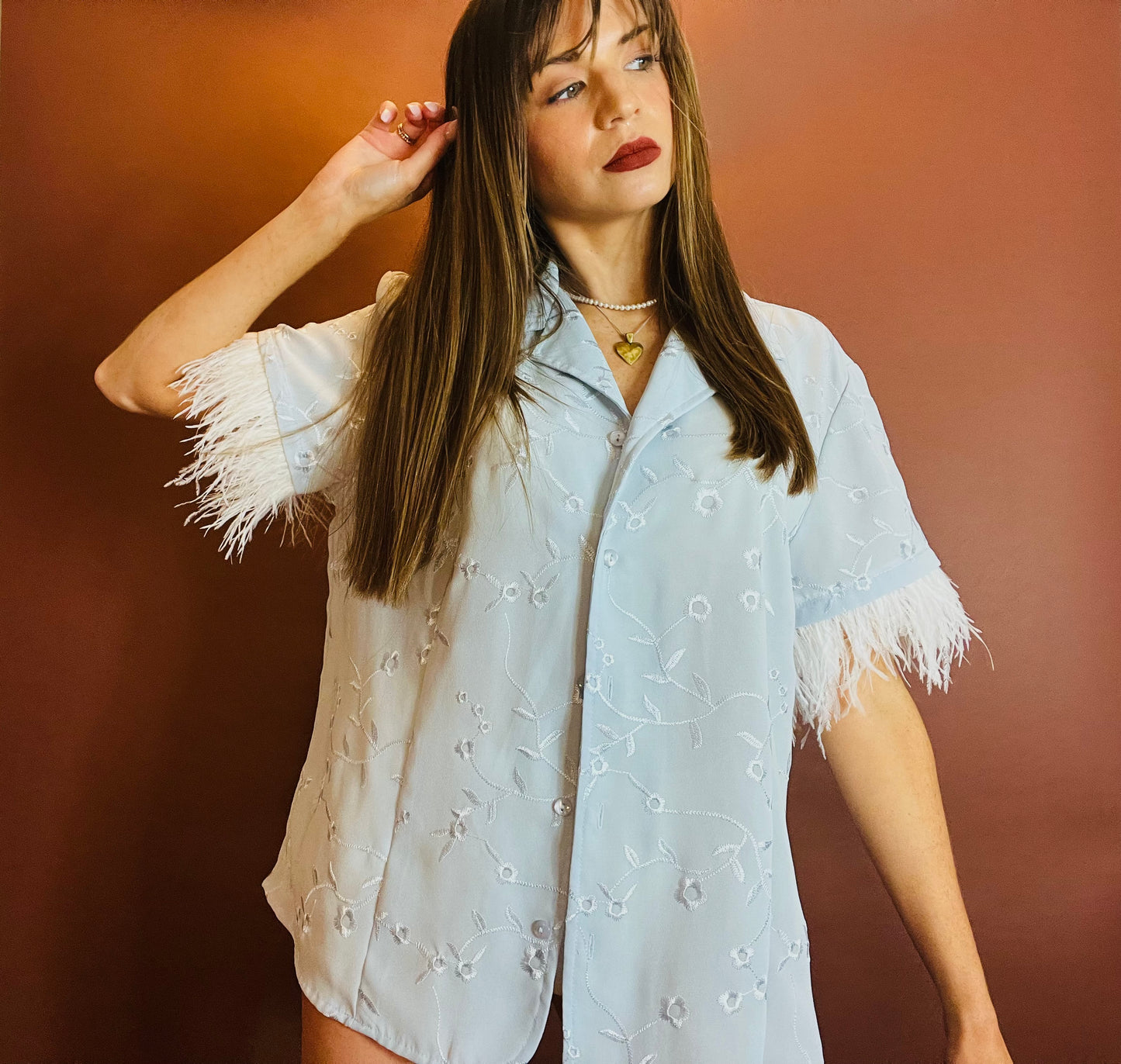 Baby Blue Feather Top