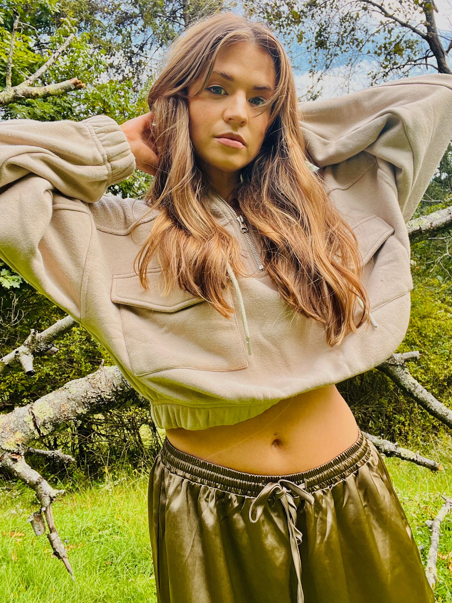 Parchment Cropped Hooded Sweatshirt