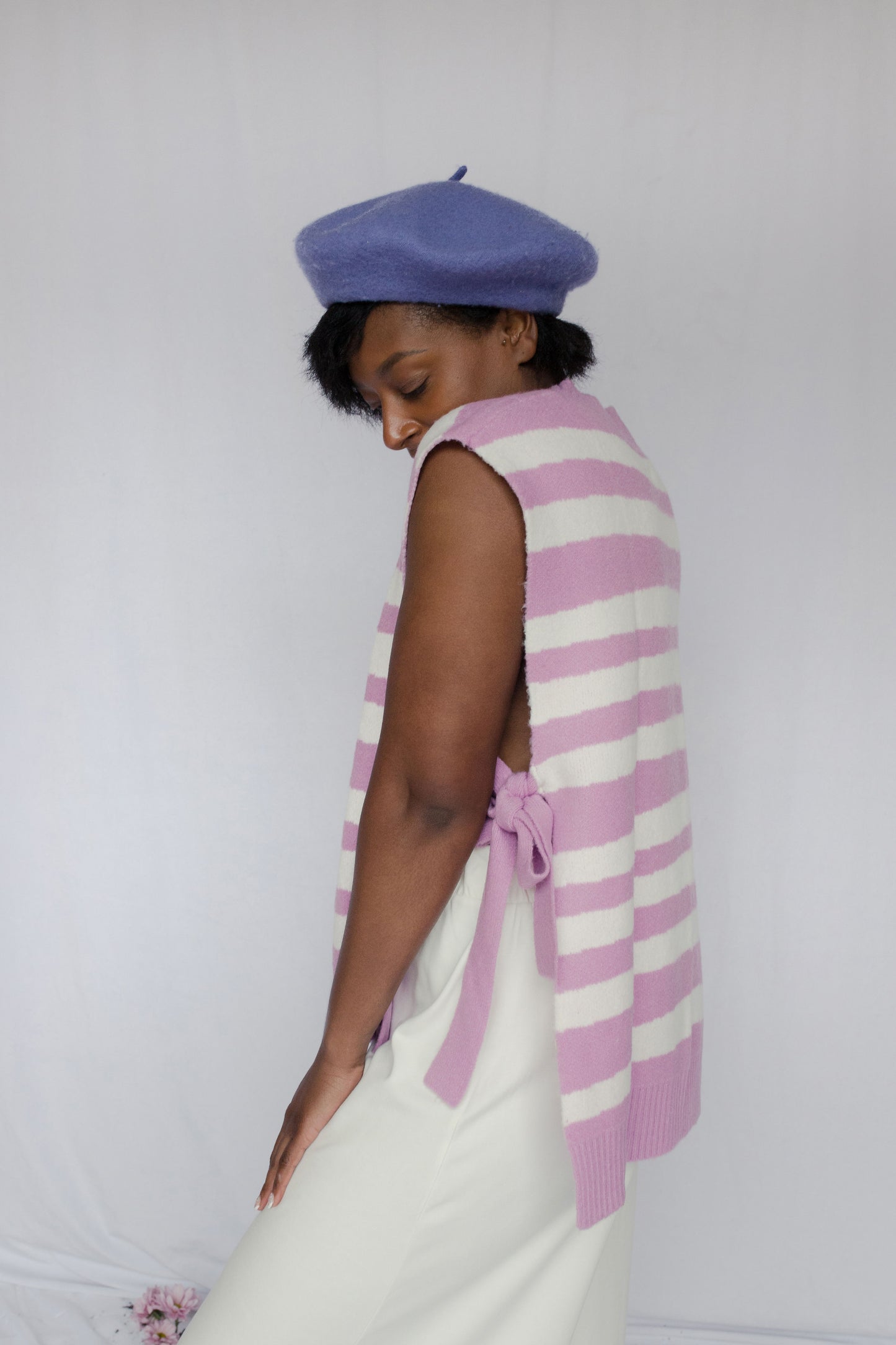 image of model in cade knitted vest