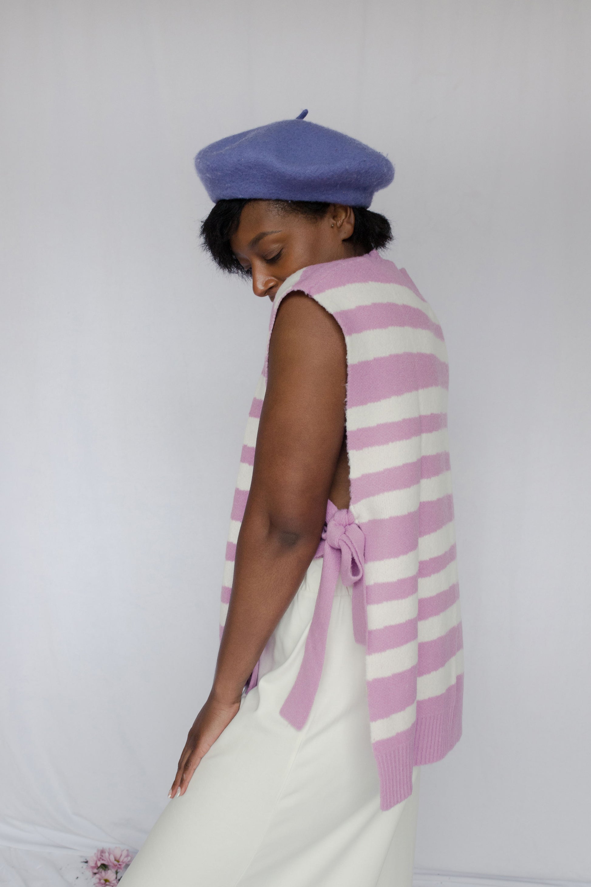 image of model in cade knitted vest