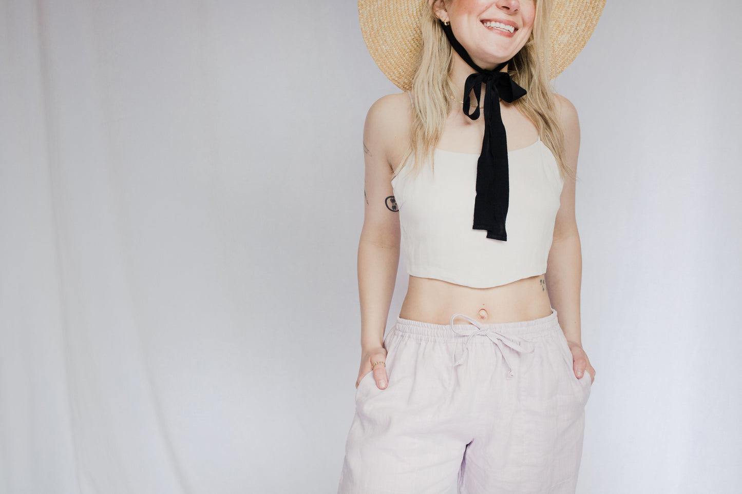 model in cora linen pants