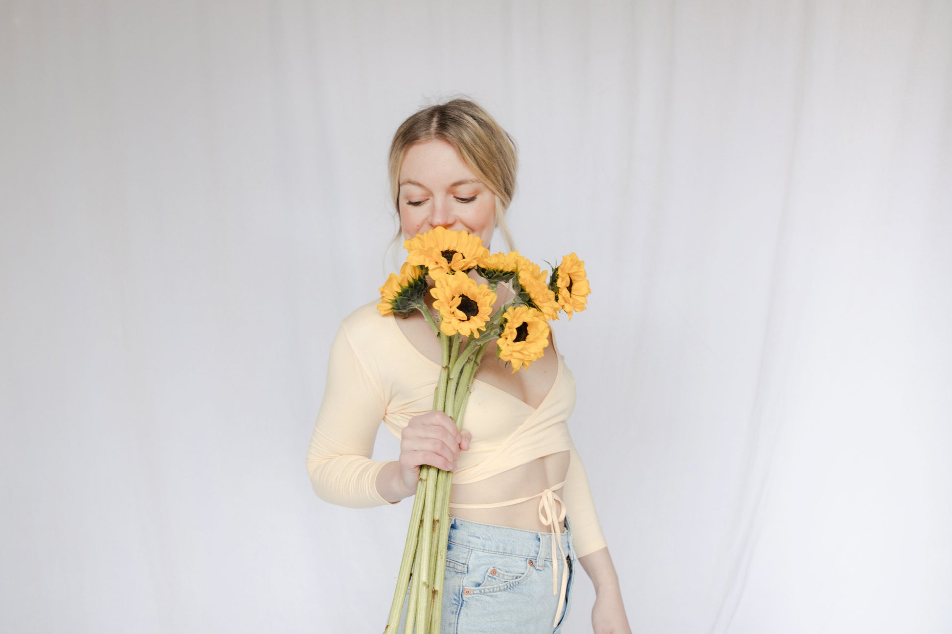 image of model in sia wrap top
