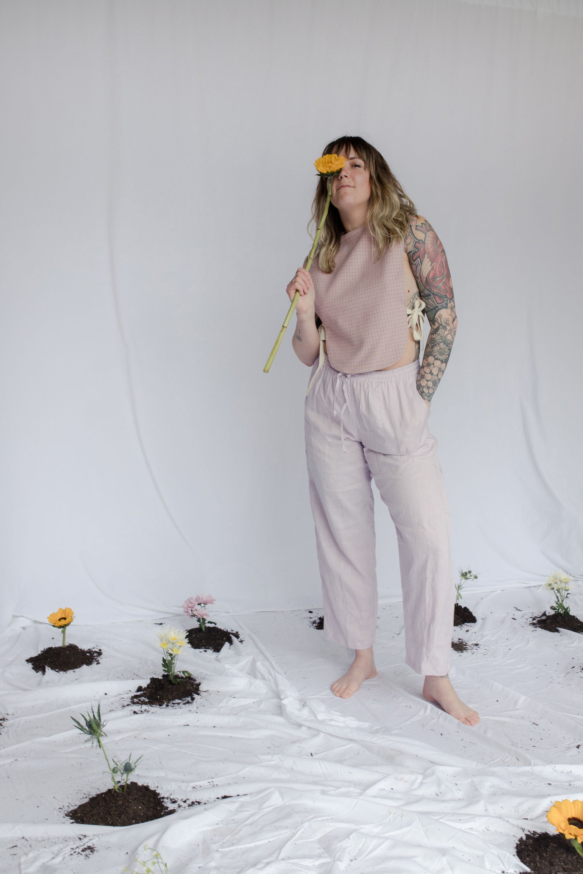 model in cora linen pants