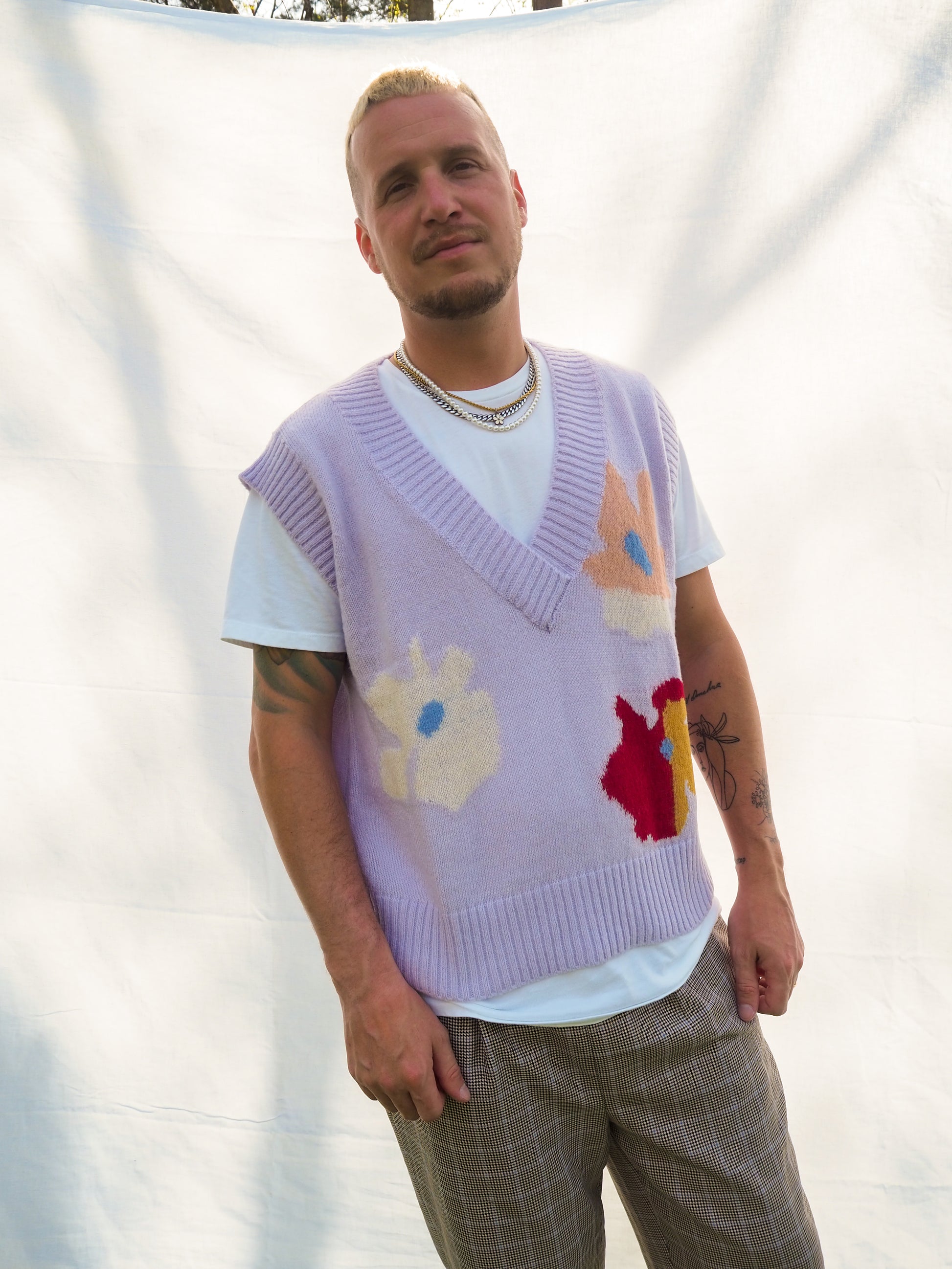 image of model wearing bloom knit vest 