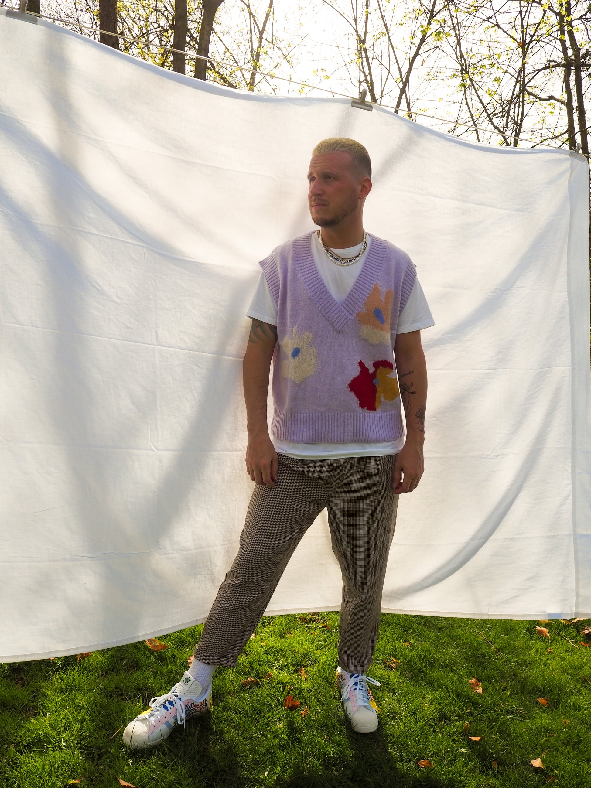 image of model wearing bloom knit vest