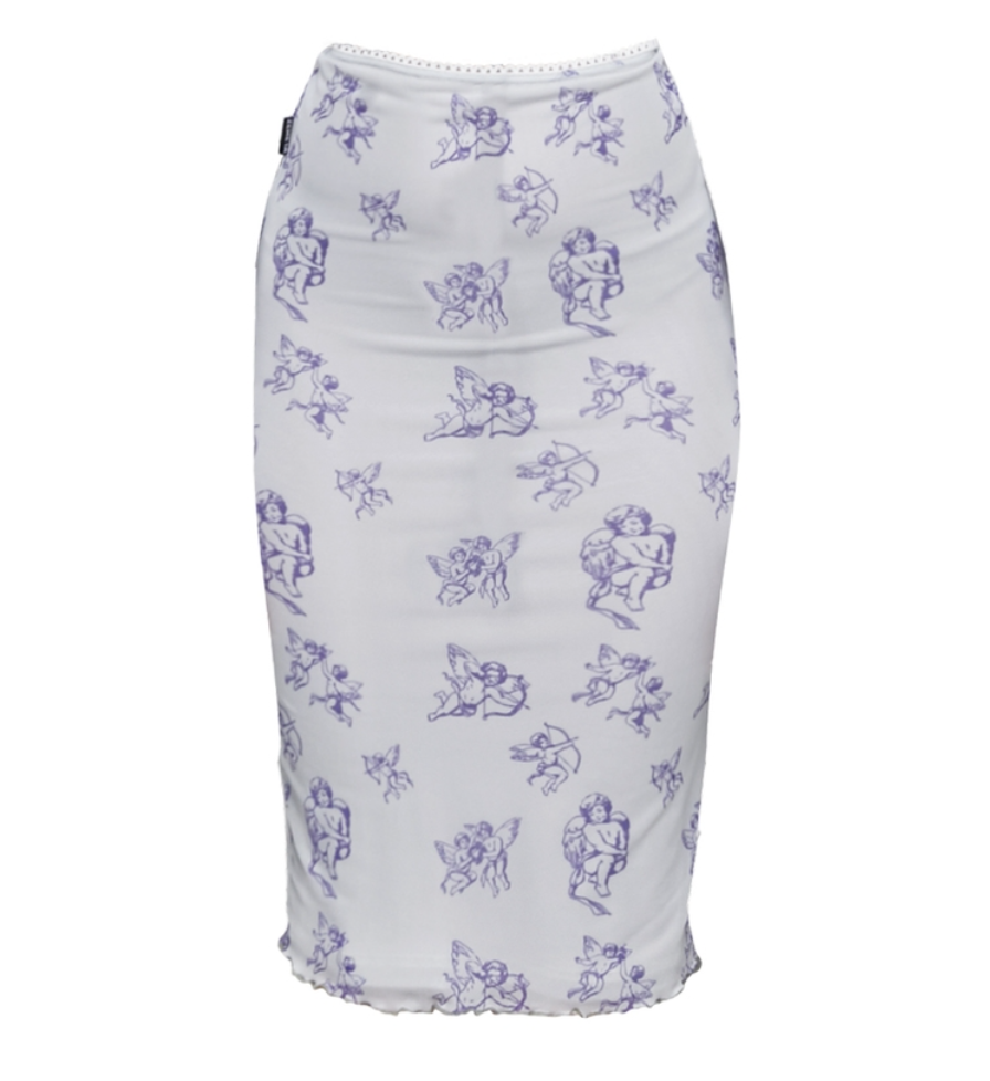 image of blue cupid midi lettuce skirt
